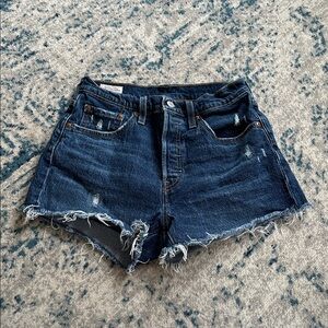 Levi's 501 Denim Shorts - Cut Off Distressed Dark Wash Jean Shorts - Size 27
